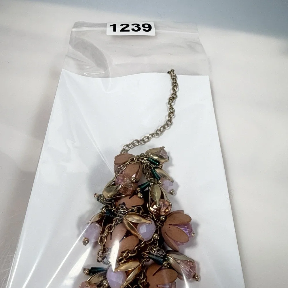 Pink Flower Necklace Glass Dangle Charm Statement Fairycore Adjust 17